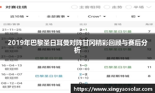 2019年巴黎圣日耳曼对阵甘冈精彩回顾与赛后分析